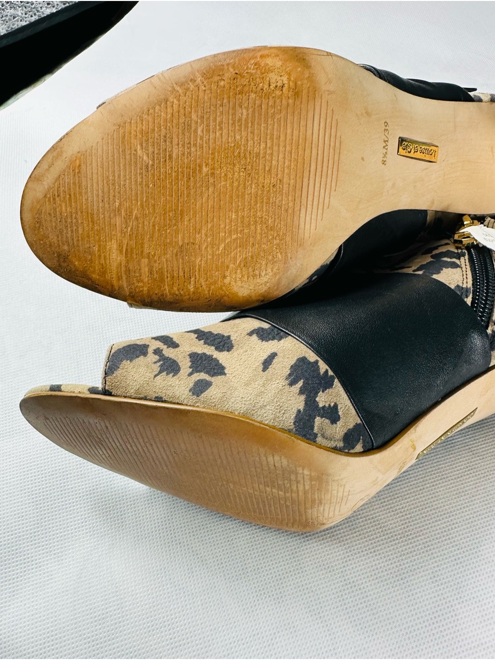 Leopard Print Peep-Toe Heels with Black Bow Accent - Picture 11 of 15